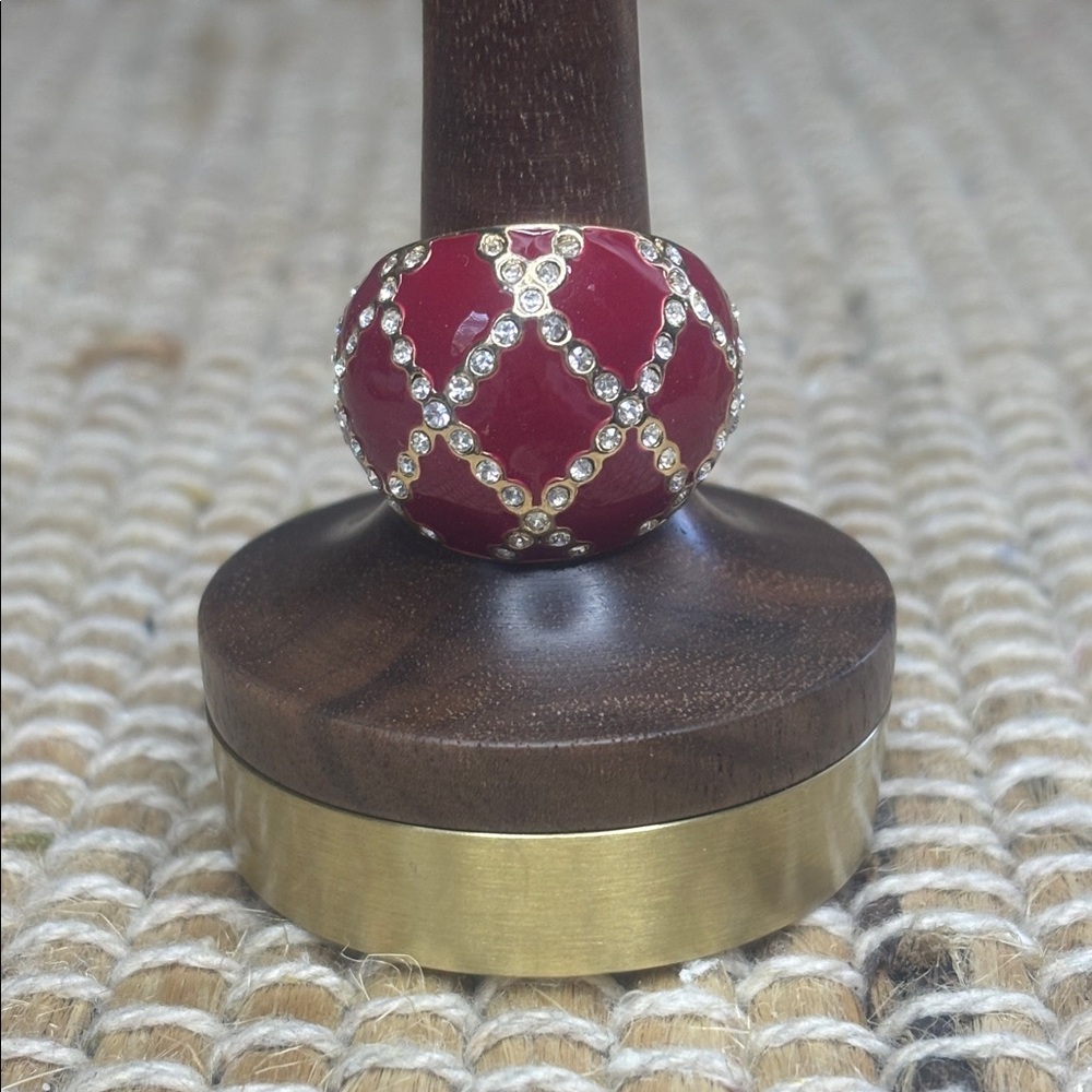 Premier‎ Designs “Cherrie” Red Enamel Gold Tone Crystal Costume Ring Size 6